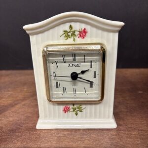Vintage Jonal White Floral Mantel Clock
